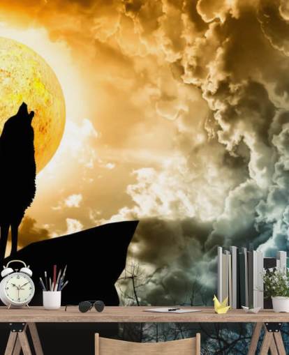 Heulender Wolf bei Sonnenuntergang Wallpaper