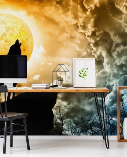 Papel de Parede Howling Wolf at Sunset