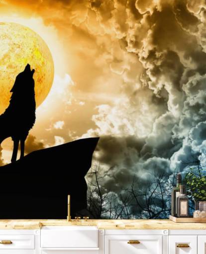 Howling Wolf at Sunset Wallpaper