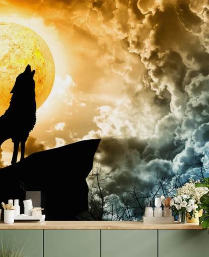 Papel de Parede Howling Wolf at Sunset