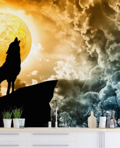 Papel de Parede Howling Wolf at Sunset Papel de Parede Howling Wolf at Sunset