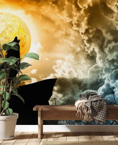 Papier peint Loup hurlant au coucher du soleil