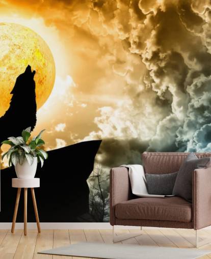 Howling Wolf at Sunset Wallpaper