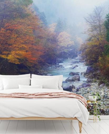 Nebliger Herbst-Fluss-Tapete