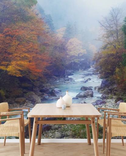 Misty Autumn River Wallpaper