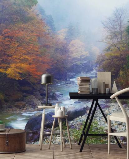 Misty Autumn River Wallpaper