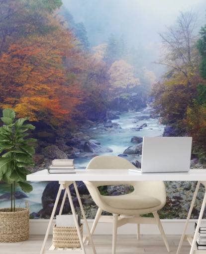 Nebliger Herbst-Fluss-Tapete