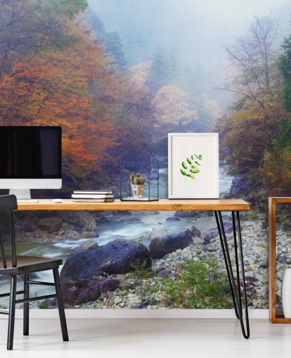 Misty Autumn River behang Misty Autumn River behang