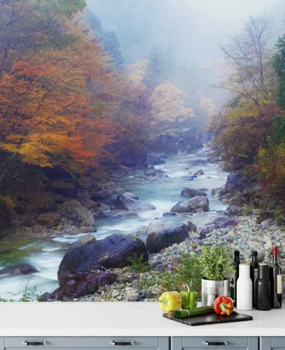Misty Autumn River Wallpaper