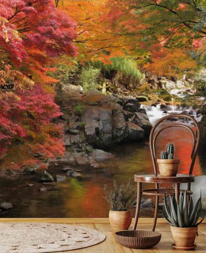 Herfst Japanse rivier behang Herfst Japanse rivier behang