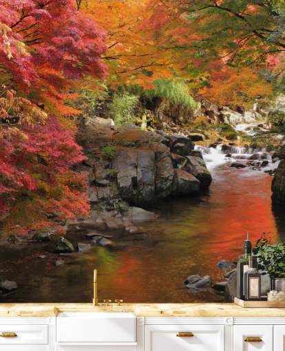 Herfst Japanse rivier behang