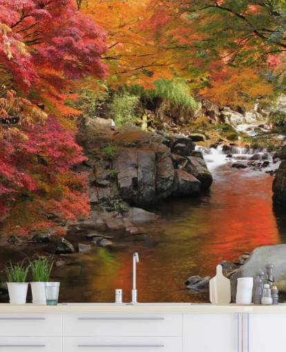 Herfst Japanse rivier behang
