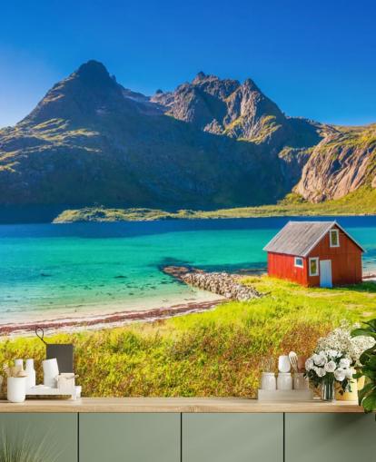 Papel de Parede Beach Mountain View com Red Hut