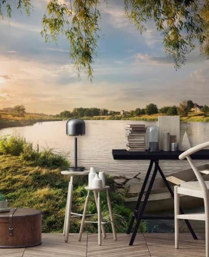 Papel Pintado Río y Barcos