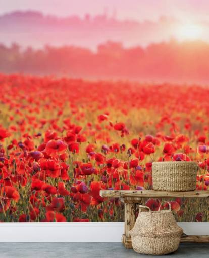 punainen kukka-taustakuvamaalaus nimeltä Red Poppy Sunrise oleskelutiloihin ja makuuhuoneisiin punainen kukka-taustakuvamaalaus nimeltä Red Poppy Sunrise oleskelutiloihin ja makuuhuoneisiin