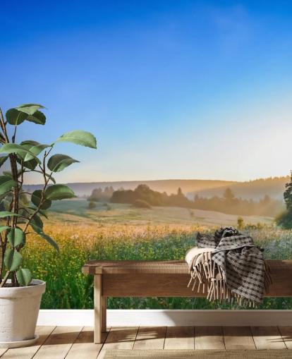 Decorazione murale con prato fiorito in estate