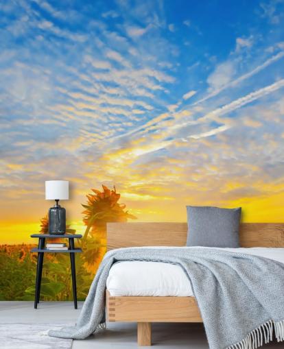 Decorazione murale con girasoli all'alba
