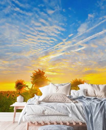 Sonnenblumen bei Sonnenaufgang Fototapete