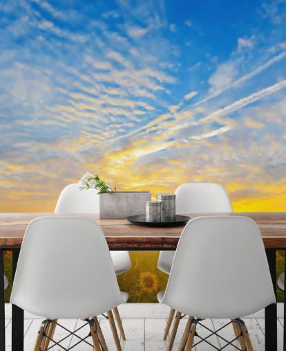 Decorazione murale con girasoli all'alba