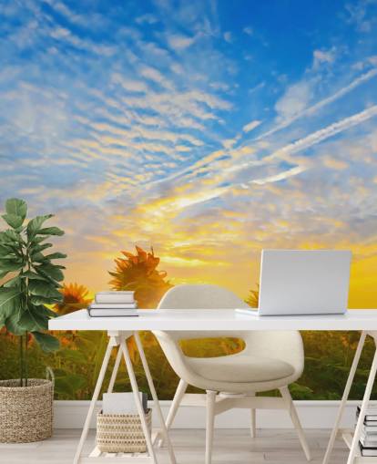 Zonnebloemen bij Sunrise Wall Mural