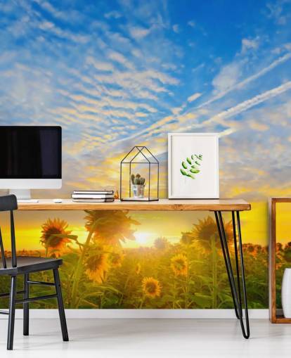 Decorazione murale con girasoli all'alba Decorazione murale con girasoli all'alba