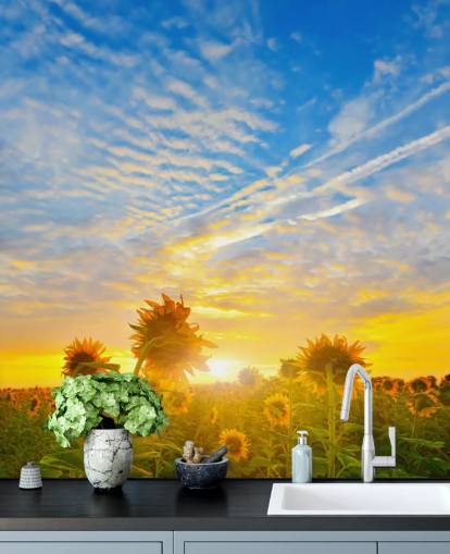 Decorazione murale con girasoli all'alba
