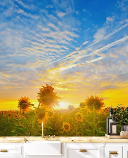 Decorazione murale con girasoli all'alba