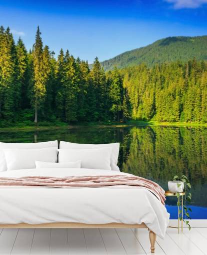 Decorazione murale con lago e foresta