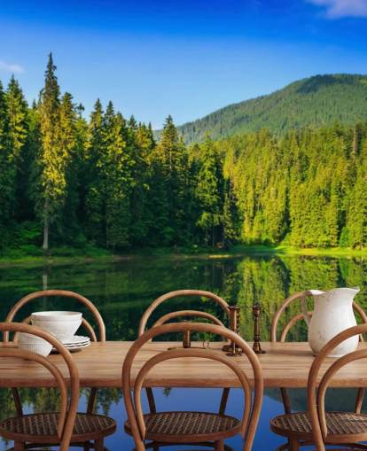 Decorazione murale con lago e foresta