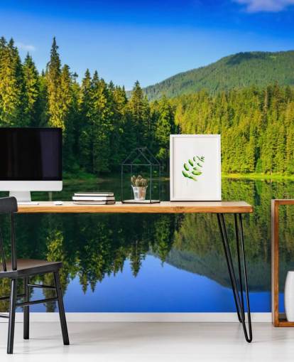 Decorazione murale con lago e foresta