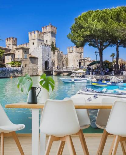 Beautiful Lake Garda, Castle and Boat wallpaper Beautiful Lake Garda, Castle and Boat wallpaper