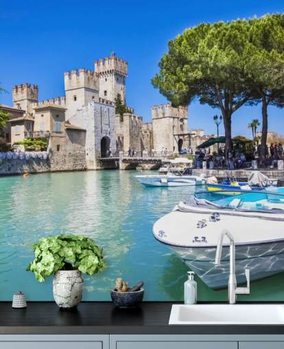 Papel de parede para celular gratis Beautiful Lake Garda, Castle