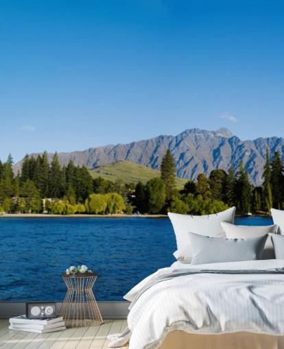 Decorazione murale con barca e lago