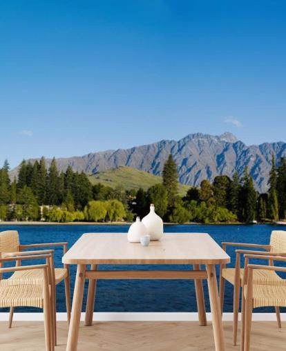 Decorazione murale con barca e lago