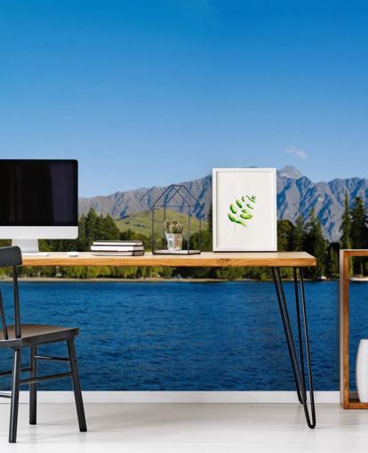 Decorazione murale con barca e lago