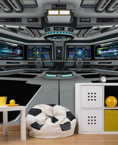 mural plateado de papel pintado personalizado de naves espaciales en 3D llamado Spaceship Deck para dormitorios de niños y adolescentes mural plateado de papel pintado personalizado de naves espaciales en 3D llamado Spaceship Deck para dormitorios de niños y adolescentes