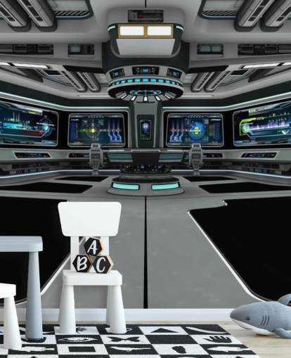 carta da parati murale personalizzata in argento 3D chiamata Spaceship Deck per camera da letto per bambini e camerette per ragazzi carta da parati murale personalizzata in argento 3D chiamata Spaceship Deck per camera da letto per bambini e camerette per ragazzi