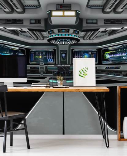 silver 3d custom spaceship wallpaper mural called Spaceship Deck for child's bedroom and teen bedrooms