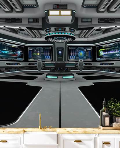 silver 3d anpassad rymdskepp tapetväggmålning kallad Spaceship Deck för barns sovrum och tonårsrum silver 3d anpassad rymdskepp tapetväggmålning kallad Spaceship Deck för barns sovrum och tonårsrum