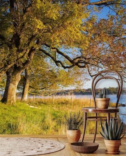 Fondo de pantalla de lago y árbol