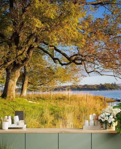 Behang met meer en bomen Behang met meer en bomen