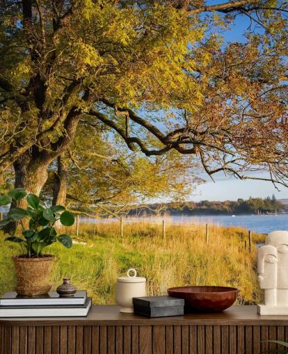 Fondo de pantalla de lago y árbol