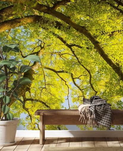 mural de pared de árbol verde llamado Canopy de Phil McMenemy para dormitorios, salas de estar y oficinas en casa