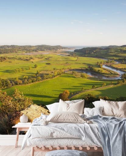 Sunset in Green Countryside Landscape Mural