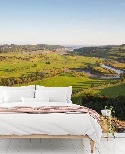 Sunset in Green Countryside Landscape Mural