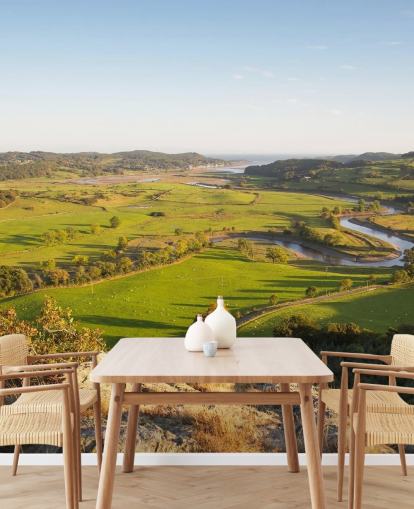 Mural Paisaje Atardecer en campo verde