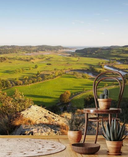 Mural Paisaje Atardecer en campo verde