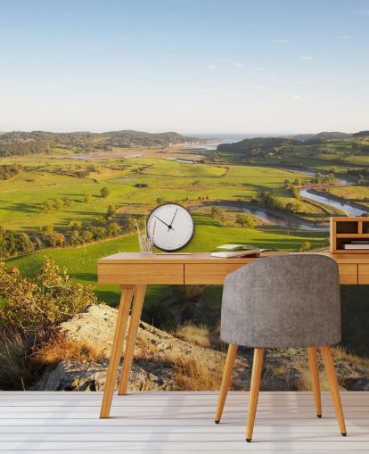 Sunset in Green Countryside Landscape Mural