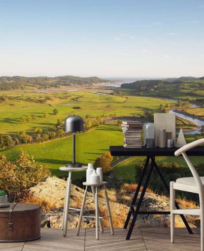 Mural Paisaje Atardecer en campo verde