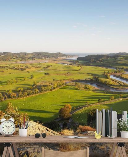 Mural Paisaje Atardecer en campo verde Mural Paisaje Atardecer en campo verde